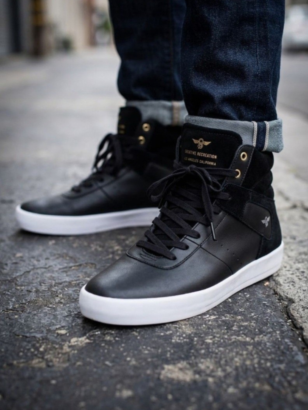 Creative Recreation Black High-Top Sneakers with White Sole. Size 10